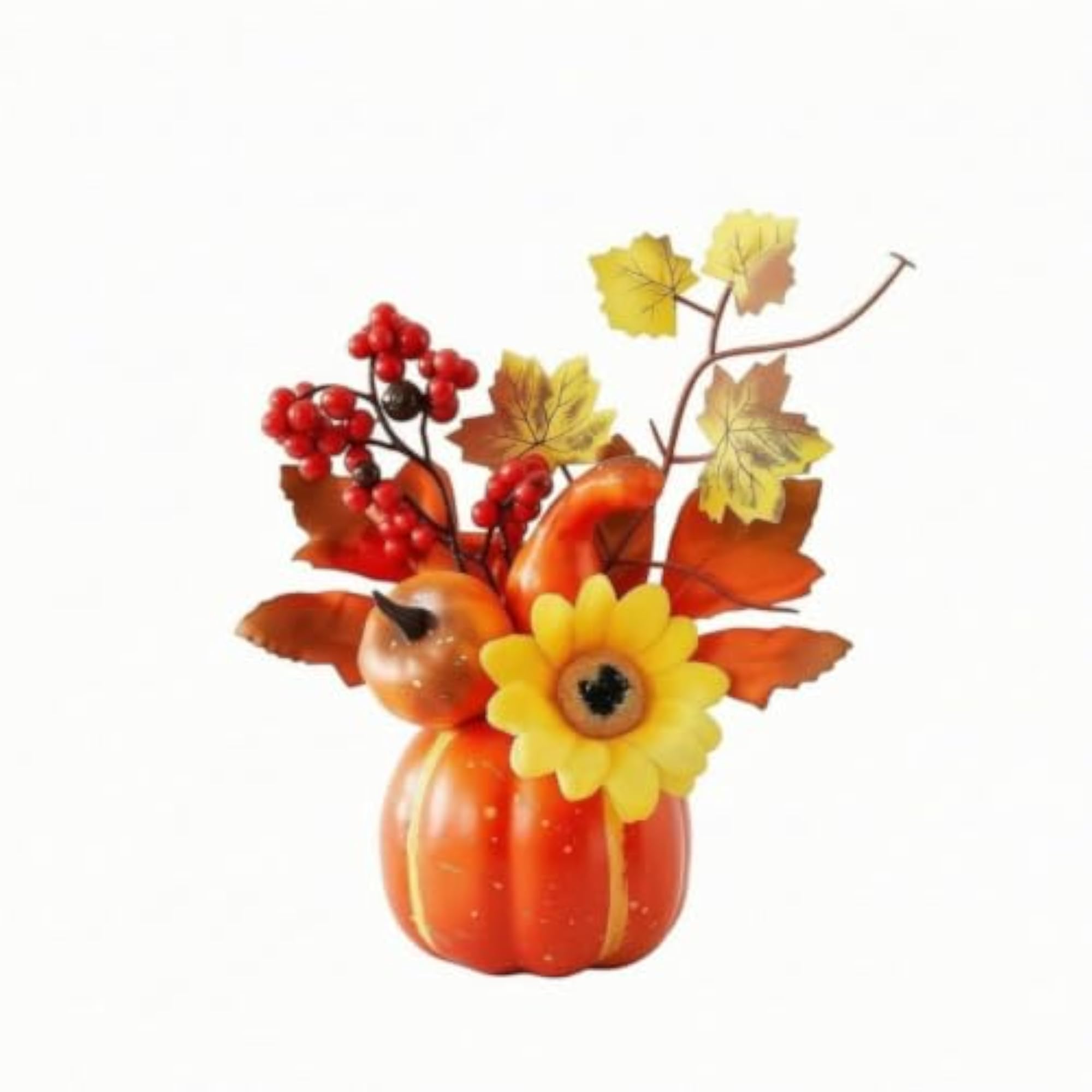 Autumnal Pumpkin with Fruit Cluster Sprays Decorative Fall Centerpiece