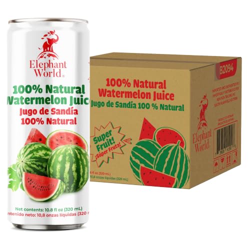 Image of Elephant World 100% Natural Watermelon Juice | Jugo de sandia 100% natural | NON GMO | 10.8 oz (Pack of 12), Watermelon