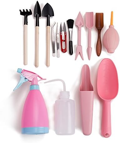 My Decor Mini Garden Tools Set, 15Pcs Succulent Transplanting Miniature Fairy Garden Planting Gardening Hand Tools Set for Indoor Garden Plant Care (15Pcs)