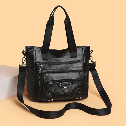 Women's Fashion Tote Handbag and Purses, Shoulder Bag, Top Handle Satchel, Washed Synthetic Leather2