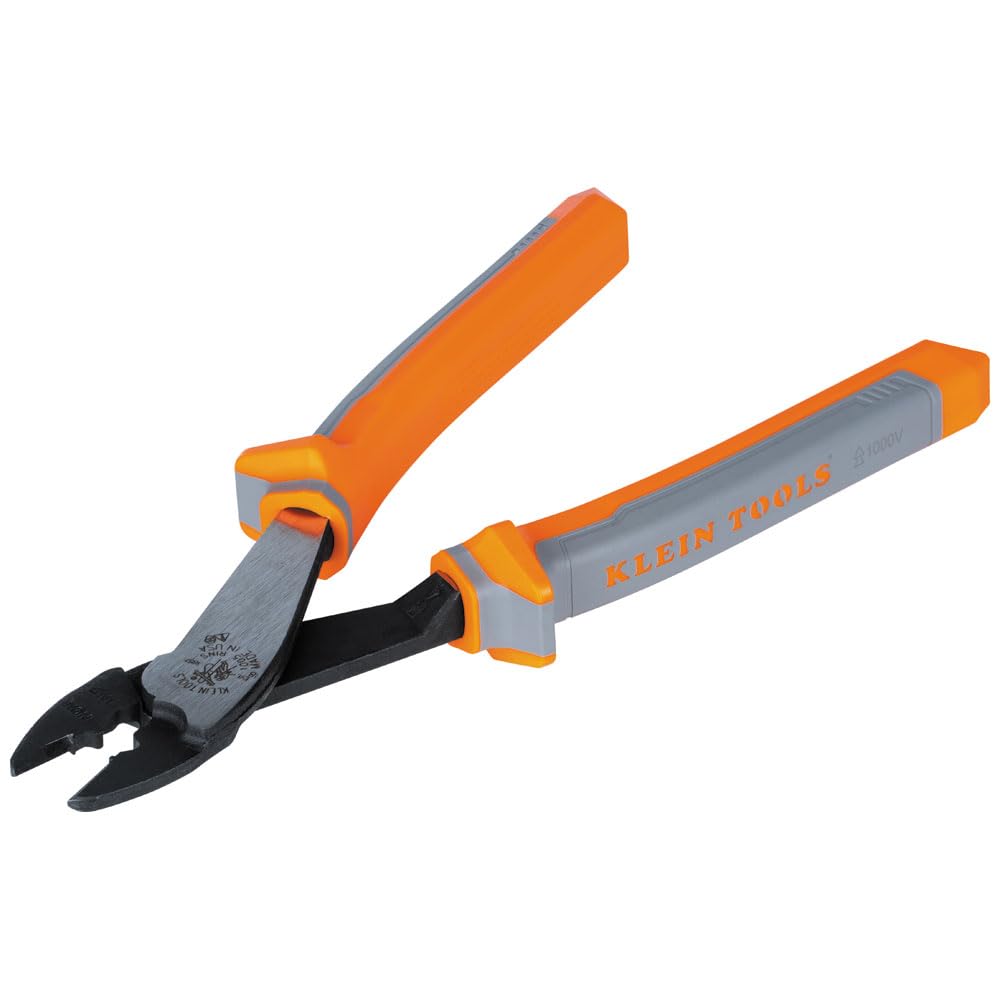 Klein Tools Pinza isolata 1005RINS, prodotta negli Stati Uniti, strumento di taglio/crimpatura per cavi e connettori isolati e non isolati da 10 a 22 AWG, 1000 V nominale