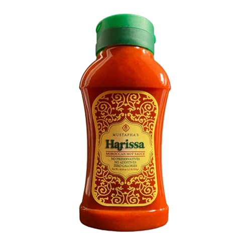 Mustapha’s Harissa Hot Sauce – North African Hot Pepper Paste, No Sugar, Preservative-Free, Non-GMO, Vegan, Paleo & Keto Friendly, Perfect for Chicken, Beef & Eggs, 18.34 oz Squeeze Bottle