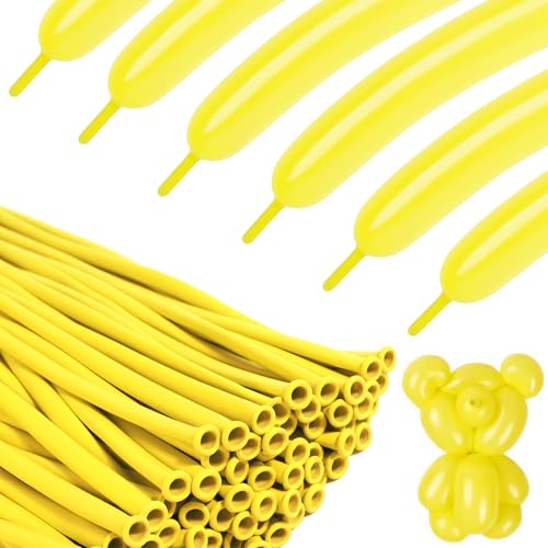 Image of 260 Balloons - Yellow Long Balloons for Animal Modeling & Party Decor, 100 | Yellow long balloons for balloon animals & clown party fun events, flexible & easy to twist into shapes, thick latex materia