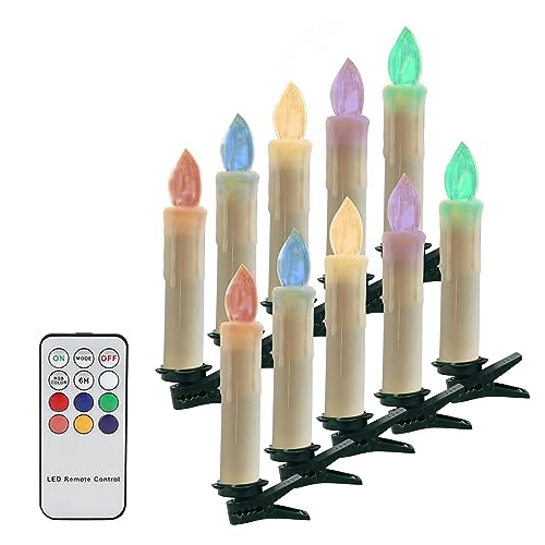 Image of Flameless LED Taper Candles with Clips, 4 inch Battery Operated Window Candles with Remote Timer Mini LED Chandelier Candlesticks for Home Decor Wedding Church Party & Tree Lighting,10 Pack,Colorful