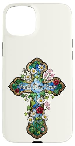 Faith Over Fear �� �X�e���h�O���X�X�^�C�� �N���X �N���X�`���� �X�}�z�P�[�X iPhone 15 Plus �p