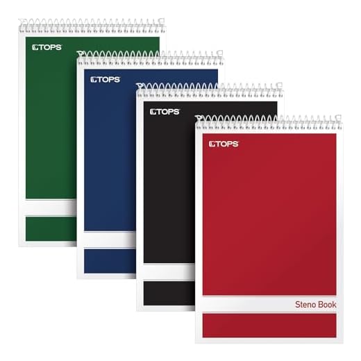 TOPS Spiral Steno Books, 6" x 9", Gregg Rule White Paper, Assorted Covers, 80 Sheets per Book/4 Books per Pack (80220)