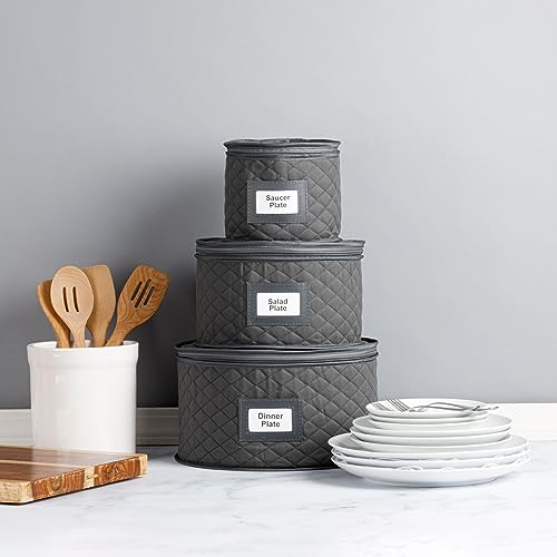 China Storage Case - Dinner Plate Quilted Case - 12 Inches Diameter X 7 Inches Height - Gray - Includes 12 Felt Separators #TOP2