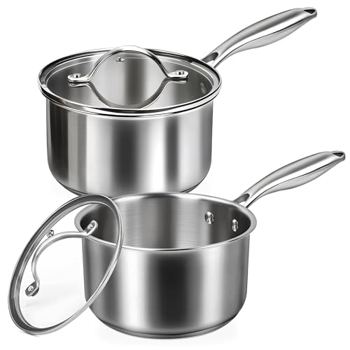 Stainless Steel Saucepan Set with Lids 1.5QT & 2.2QT, Tri-Ply