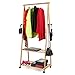 Bakaji - Perchero de madera de bambú para dormitorio, entrada con ruedas giratorias, 2 estantes, barra para perchas y ganchos laterales, dimensiones 70 x 33 x 153 cm, color bambú natural