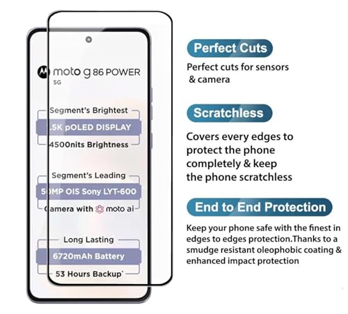 Image of HD Tempered Glass Screen Protector Compatible for Moto G86, G86 Power 5G with Edge to Edge coverage and Easy Installation kit