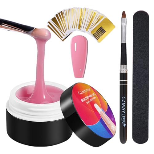 GZMAYUEN Kit Gel Construction Ongle UV - Nude, Vernis Fortifiant /Protéger / Cassés Renforcement Ongles,avec Moules à Ongles et Brosse à ongles