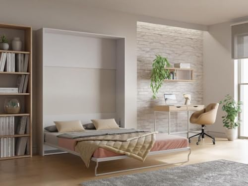 Vente-unique-Cama abatible de 160 x 200 cm - Apertura Vertical Manual - Blanco - Malina II