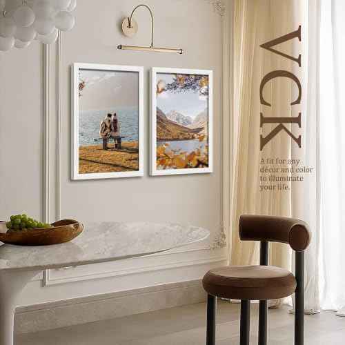 Image of VCK 16x24 Poster Frame Solid Wood White 3 Pack Picture Frames 16 x 24 Inches with Wall Mounting Hanging