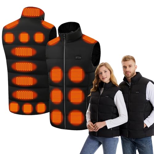 Beheizbare Weste Herren Damen, Heizweste mit 21 Zonen Heizung und 3 Temperaturregler, Eletriksche Heizweste USB für Skifahren, Angeln, Motorrad, Camping, Outdoor Ativitäten (Ohne Powerbank) (XL)