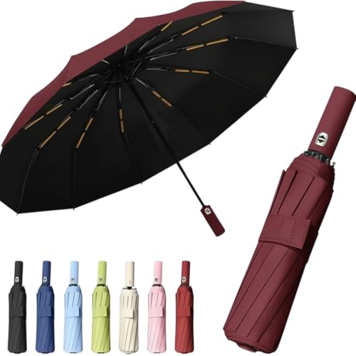 Image of Umbrella, UV Big Size Umbrella for Sun Protection Rain Windproof Strong large 3 fold for men women kids boys girls Perfect small & stylish Windproof & Compact (Maroon)