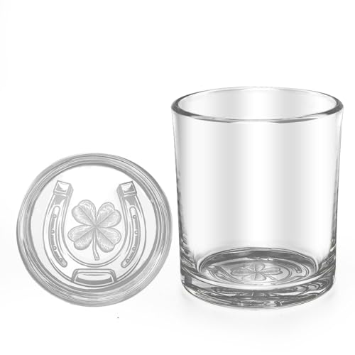 HOWAB Vaso de whisky de cristal de cuatro hojas, trébol de la suerte, vasos de whisky, herradura, amuleto de la suerte, vasos de whisky, cristal de ron, vasos de whisky, grabado de buena suerte