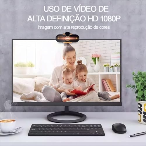 Webcam Full HD com Microfone Embutido para Chamadas e Gravações em Video Widescreen 1080p, Câmera US