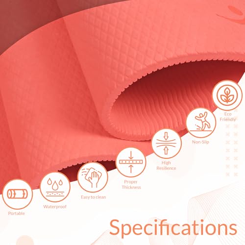 Fitness Mantra® 6mm Yoga Mat with Carrying Strap for Gym Workout and Yoga Exercise Anti-Slip Yoga Mat for Men & Women Fitness|Color Red| 3 41k4owRaX L