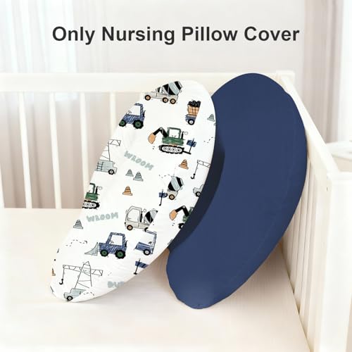 Image of Little Grape Land Nursing Pillow Covers 2 Pack, Soft & Breathable Removable Breastfeeding Pillows Covers for Feeding Pillows, Nursing Pillow Slipcover for Baby Girls Boys, (Truck & Navy