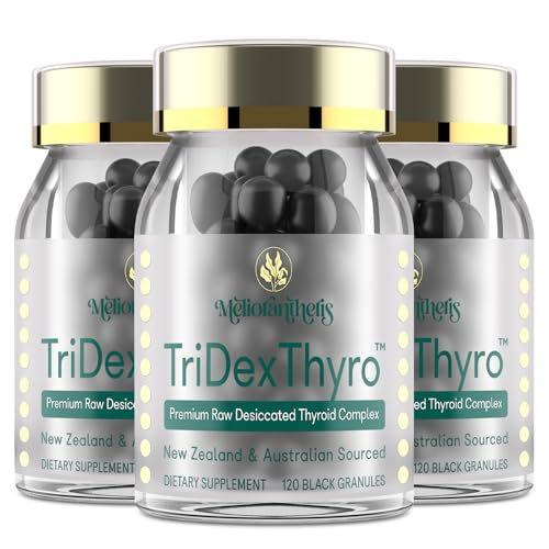 Image of Thyroid Supplement - TriDexThyro Raw Desiccated Thyroid Complex 375 mg with Bovine, Porcine & Ovine -180 Capsules for Women and Men(3 Pack)
