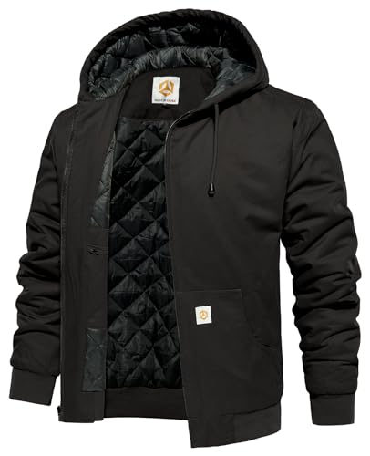 CARWORNIC Men's Winter Hooded Active Jacket with Warm Quilted-Lined Cotton Outdoor Workwear Coats