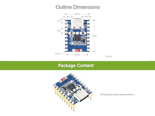 ESP32-H2-Zero Mini Development Board, Adopts ESP32-H2FH4S Module, Integrating IEEE 802.15.4 (Zigbee 3.0 and Thread) and BLE 5, 4MB Flash, Supports ESP-IDF, Arduino IDE (with PINHeader) - Image 7