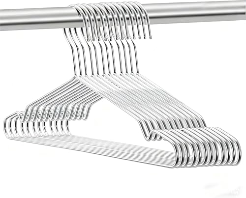 Image of Zollyss Cloth Hangers Stainless Steel | Heavy Duty Wire Hangers with Non Slip Grooves | 40 cm Ultra Thin Space Saving Wardrobe Organiser | Silver (Pack of 20)