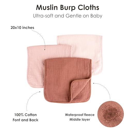 10-Pack Muslin Burp Cloths, 100% Cotton Baby Burping Cloths for Boys and Girls, Neutral Newborn Towels- Large Absorbent Diapers2