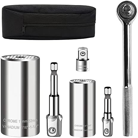 PANMAX Universal Socket Wrench Set (11-32mm 7-19mm) Professional Sockets Tools Multi-function Wrench Repair Kit with Power Drill & Ratchet Wrench Adapter Chrome Vanadium Steel