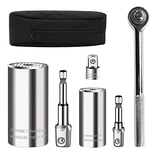 Panmax Universal Socket Wrench Set (11-32Mm 7-19Mm) Professional Sockets Tools Multi-Function Wrench Repair Kit With Power Drill & Ratchet Wrench Adapter Chrome Vanadium Steel #TOP2