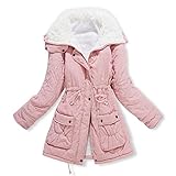 MEWOW Women's Winter Mid Length Thick Warm Faux Lamb Wool Lined Jacket Coat (S, Pink)