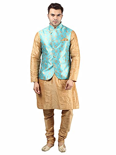 Image of Uri and MacKenzie Men's Silk Blend Kurta Churidar Pyjama with Stylish Nehru Jacket