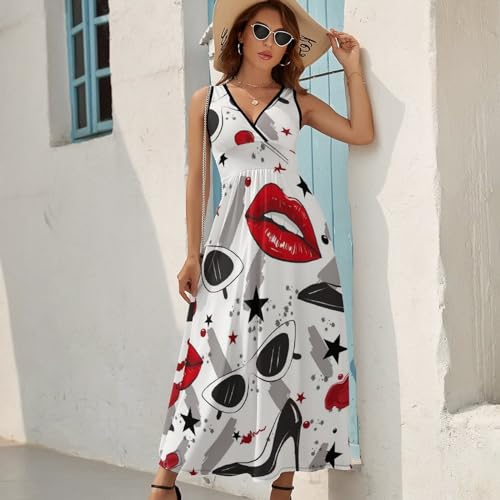 Robe longue d'été sans manches col V pour look de plage décontracté