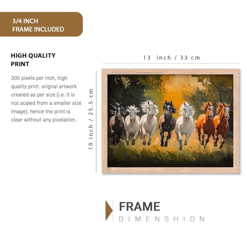 Image of HOTHOUSE Seven Running Vastu Lucky Horse Painting | 7 Horses Vastu Frame Wall Art Painting for Living Room Bedroom Office Home Decor Wall Decor Size (10X13 inch)