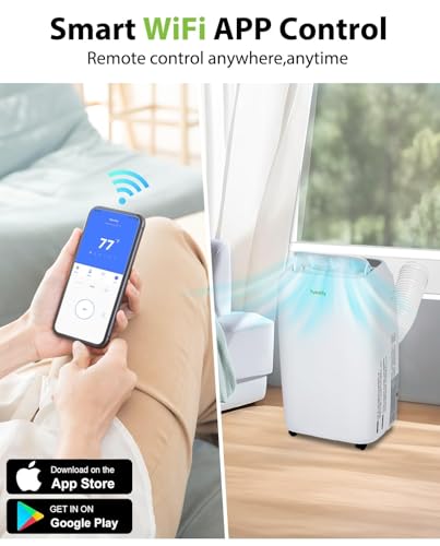 Image of Hykolity WiFi Enabled Portable Air Conditioner, 12,000 BTU 5 in 1 Quiet Smart AC Unit with 3-Speed Fan, Dehumidifier, 24H Timer & Sleep Mode, Window Kits for Home, Rooms, Up to 550 Sq.Ft
