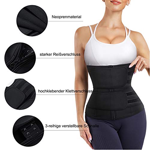Foto von Bingrong Damen Bauchweggürtel Schwitzgürtel Fitness Sauna Gürtel Taille Trimmer Bauchgürtel Waist Trainer Verstellbarer Body Shaper Bauchweg Taillenformer (Schwarz, Large)