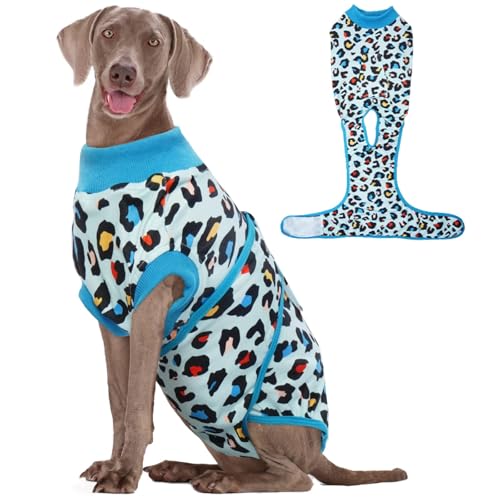 Image of Kuoser Dog Recovery Suit for Dogs After Surgery,Professional Surgical Onesie for Female Male Dogs Spay Neuter,Soft Dog Surgery Suit Bodysuit for Abdominal Wounds Skin Disease,Blue Leopard XL