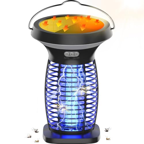 Image of okk Solar Bug Zapper Outdoor, 4200V Mosquito Zapper Outdoor Fly Killer with Light & Solar Penal, Waterproof, Rechargeable, Portable Electric Fly Trap Indoor for Patio, Garden, Backyard, and Camping