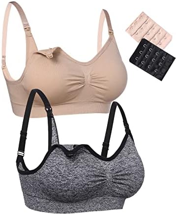 Sykooria 2/3 Pack Women's Maternity Bra Wirefree Breastfeeding Bra Removable Pads Nursing Bra Seamless Bralette with Extra Extenders & Clips
