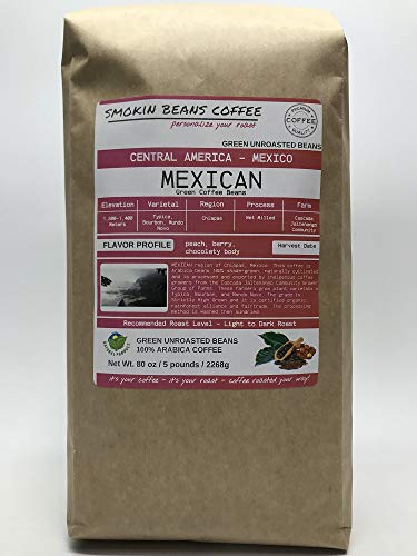 5 pounds| Mexican| Farm: Finca Nextlalpa| Grade-Altura| Spice,Chocolate,BrownSugar,Nuts/Apple| Specialty-Grade Green Unroasted Whole Coffee Beans| for Home Coffee Roasters|by Smokin’ Beans Coffee Co