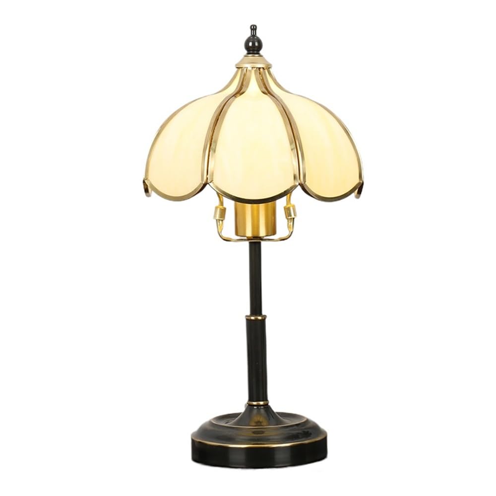 Z4T8M2K6G5 Bedside Lamp Vintage Glass Table Lamp Bedroom Study Living Room Brass Stained Nightstand Lamps(White,Small)
