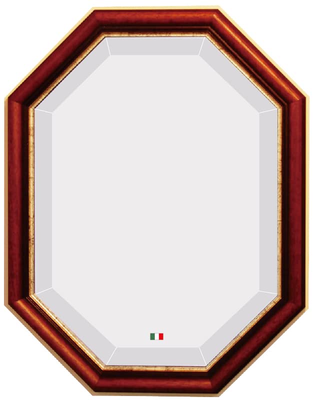 イタリア製 JHAアンティーク風水ミラー スリム (ブラウン・ゴールド)八角形 W357×H458 IE-1 (デラックス:面取り加工)八角ミラー 八角鏡 壁掛け鏡 ウォールミラー 木製フレーム