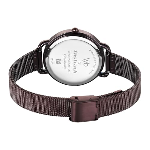 Image of Fastrack Vyb 6.0 Classique Quartz Brown Round Dial Women's Watch | Stainless Steel Mesh Strap Material | Watches for Women Analog | Girl's Analog Watches - FV60091QM01