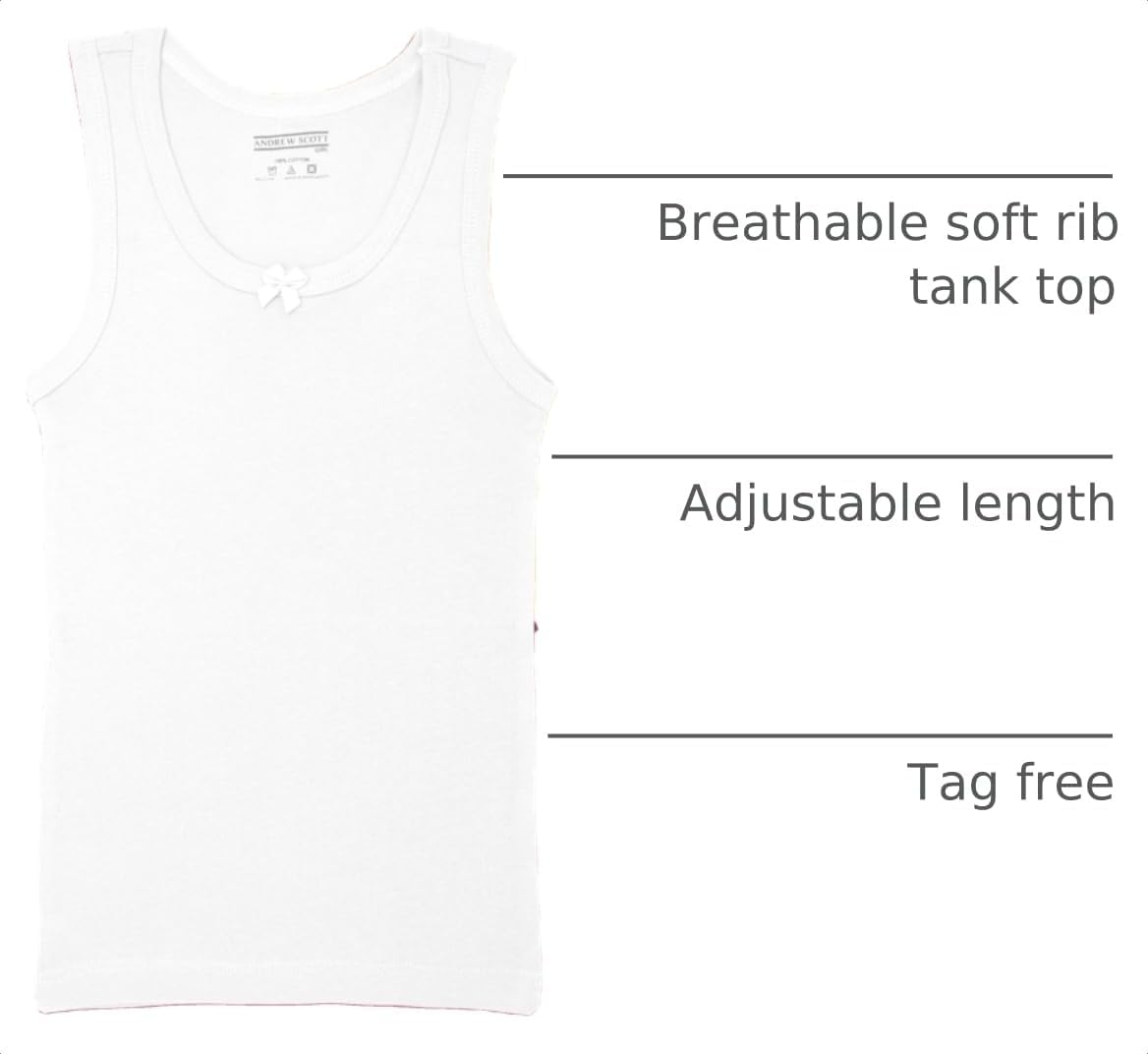 Andrew Scott Girls Camis & Tanks | 100% Cotton Tank Top Layering Undershirts | Multi Pack Colors