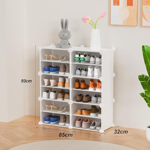 Image of KRISHYAM DIY Shoe Rack Organizer with 6 Doors | 24 Pair Capacity | 12-Shelf Portable Shoe Storage Cabinet for Boots, Shoes & Slippers | Entryway, Closet & Bedroom Organizer - White (Polypropylene)