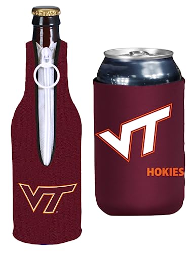 College Team Color Logo Can & Bottle Holder Insulator Beverage Cooler Set (Virginia Tech Bottle Suit/Logo (Hokies))