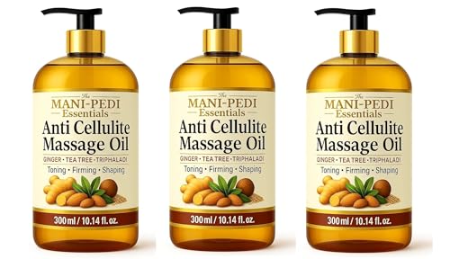 Image of TMPE Anti-Cellulite Massage Oil with Triphaladi, Ginger & Tea-Tree Oils | Toning, Firming & Shaping. No More Bumpy Skin, Strawberry Legs| Shape-Up Slimming | Cellulite Remover for Legs - 300ml (Pack Of 3)