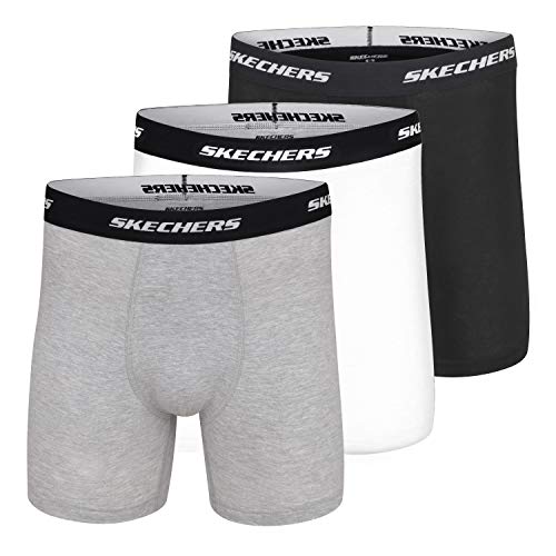 Skechers Men's 3-Pack Boxer Briefs, Black/Medium Grey Heather/White, XL
