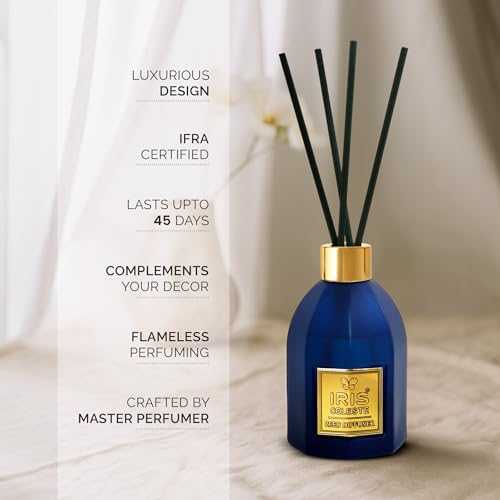 Image of IRIS Coral Blue Reed Diffuser Set - Premium Aromatherapy Home Fragrance for Relaxation, Spa Ambience, Office, Long-Lasting Fresh Aroma, Perfect for Gifting