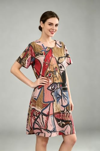 Image of FTCayanz Women's Casual Midi Short Sleeve Loose Print Dress